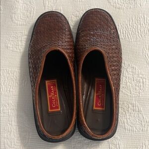 Cole Haan Brown Woven Leather Slip-On Loafers with Dark Trim